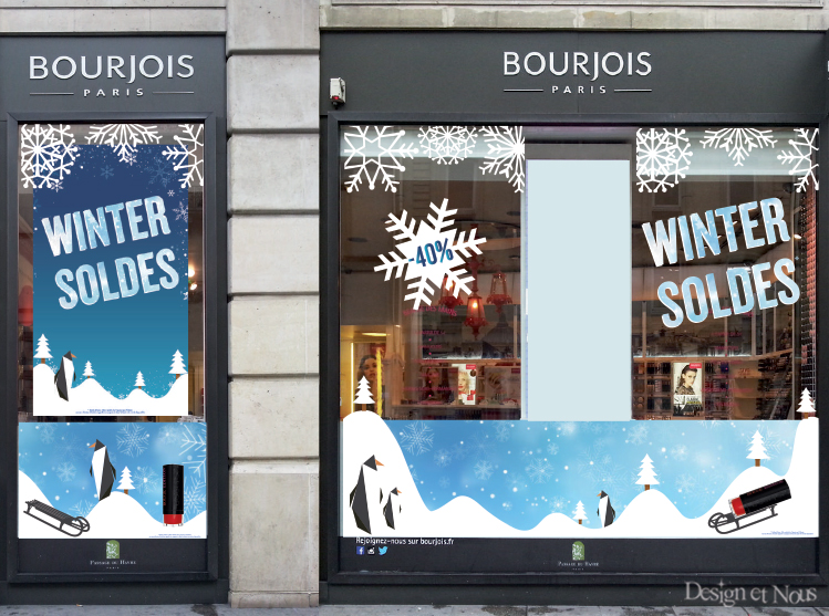Soldes d'hiver : Calicots et vitrophanies pour des vitrines de magasins  impactantes ! - Design et nous
